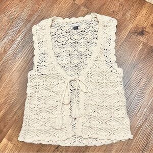 American Eagle Outfitters Cream Crochet Vest